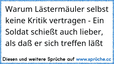 ☆Warum Lästermäuler selbst keine Kritik vertragen - Ein Soldat schießt auch lieber, als daß er sich treffen läßt ☆