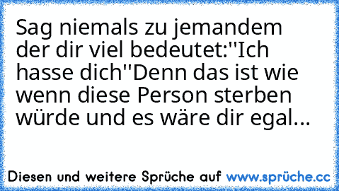 ♥ Sag niemals zu jemandem der dir viel bedeutet:
''Ich hasse dich''
Denn das ist wie wenn diese Person sterben würde und es wäre dir egal... ♥