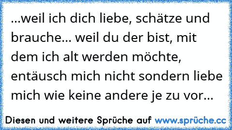 ...♥weil ich dich liebe, schätze und brauche... weil du der bist, mit dem ich alt werden möchte, entäusch mich nicht sondern liebe mich wie keine andere je zu vor... ♥